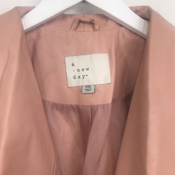 A New Day Pink Faux Leather Moto Style Asymmetrical Zip Up Jacket - Picture 13 of 16